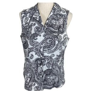 St. Tropez 100% linen paisley button-down top size M vaca travel resort wear